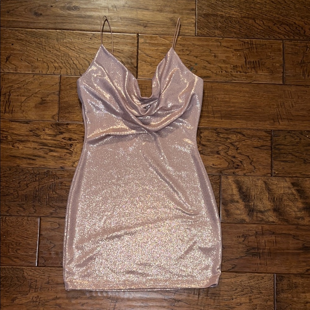 Sparkling Rose Gold Cowl Neck Dress